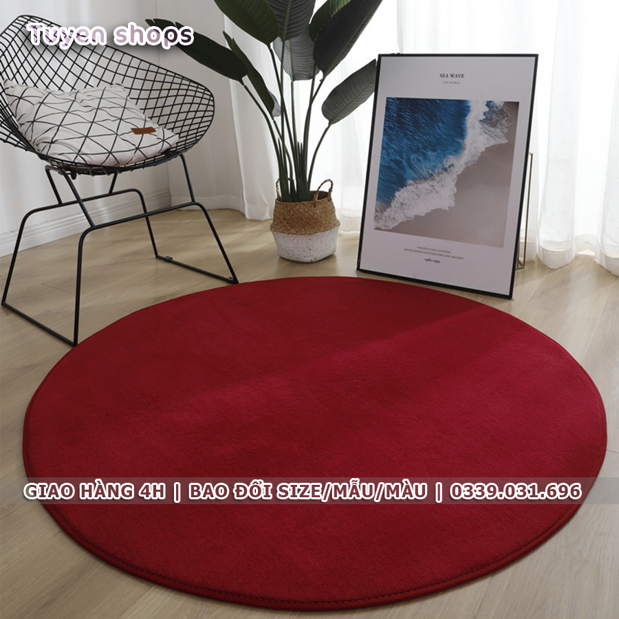 [HCM][NHIỀU MÀU] Thảm tròn trang trí NHUNG NỈ màu Đỏ vang | 80cm |  Cao cấp | Bao giặt