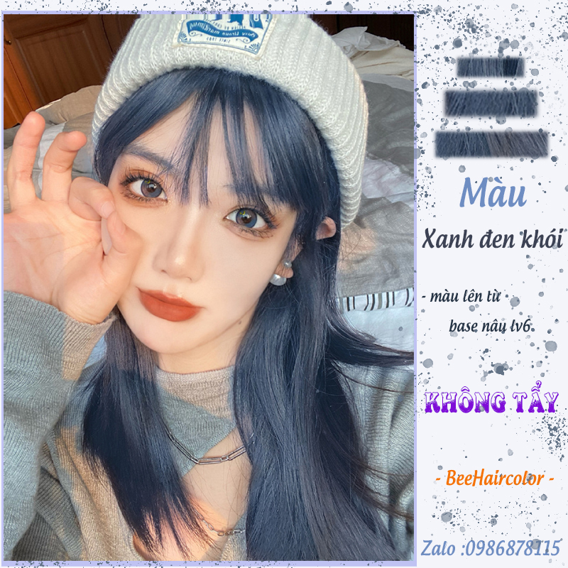 Thuốc nhuộm tóc màu Xanh ĐEN khói [ tặng kèm trợ dưỡng + bao tay nhuộm ]