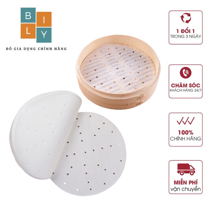 Giấy Nến Đục Lỗ, Tròn, Chống Dính Cho Nồi Chiên Không Dầu, Lót Xửng Hấp, Hấp Bánh Bao Size 23cm Set 100 Tờ (Loại Chuẩn)