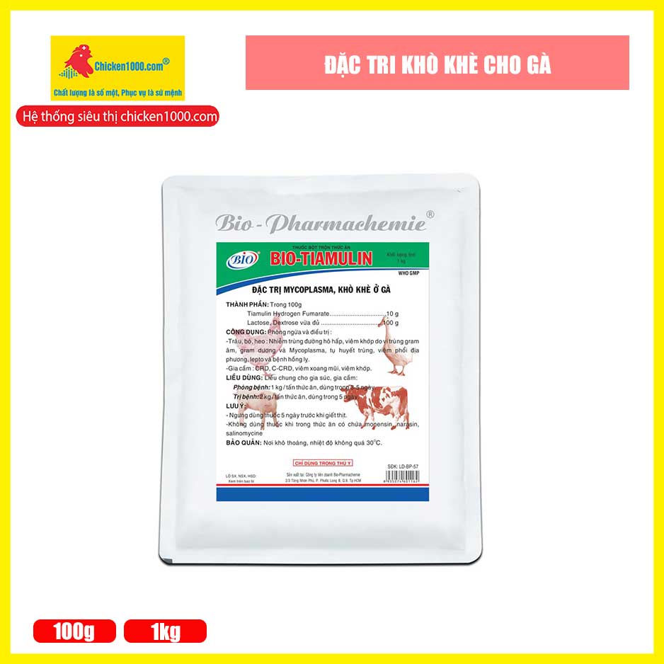 Thuốc thú y tiamulin bio đặc trị khò khè cho gà, vịt