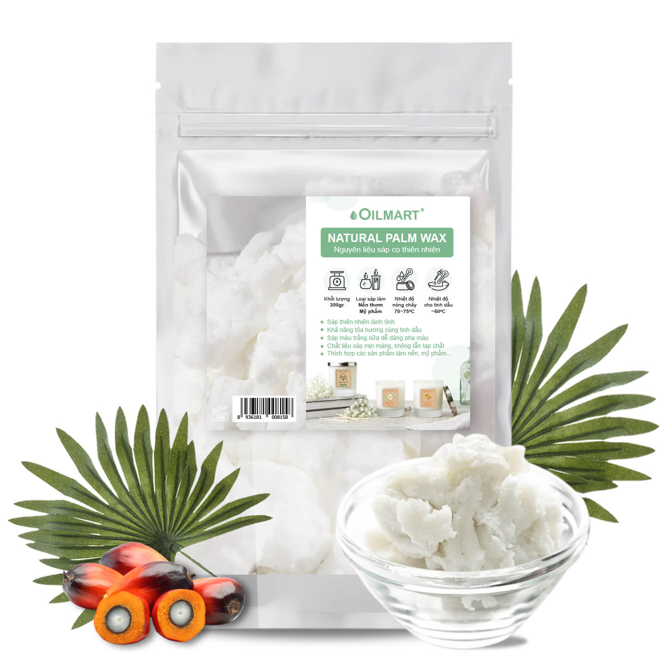 Sáp Cọ Nguyên Chất Oilmart Natural Palm Wax - Nguyên liệu làm nến