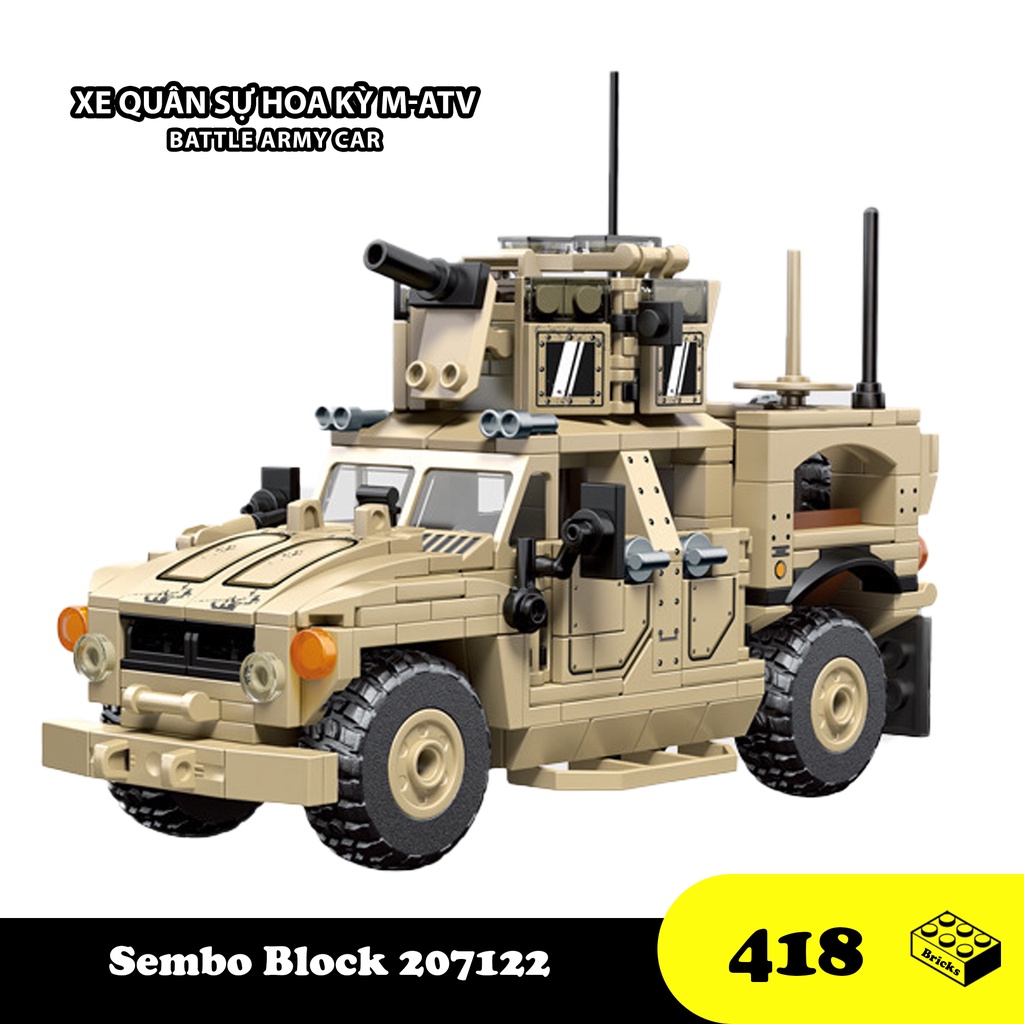 Đồ chơi lắp ráp xe vũ trang M-ATV, Sembo Block 207122 Army Car