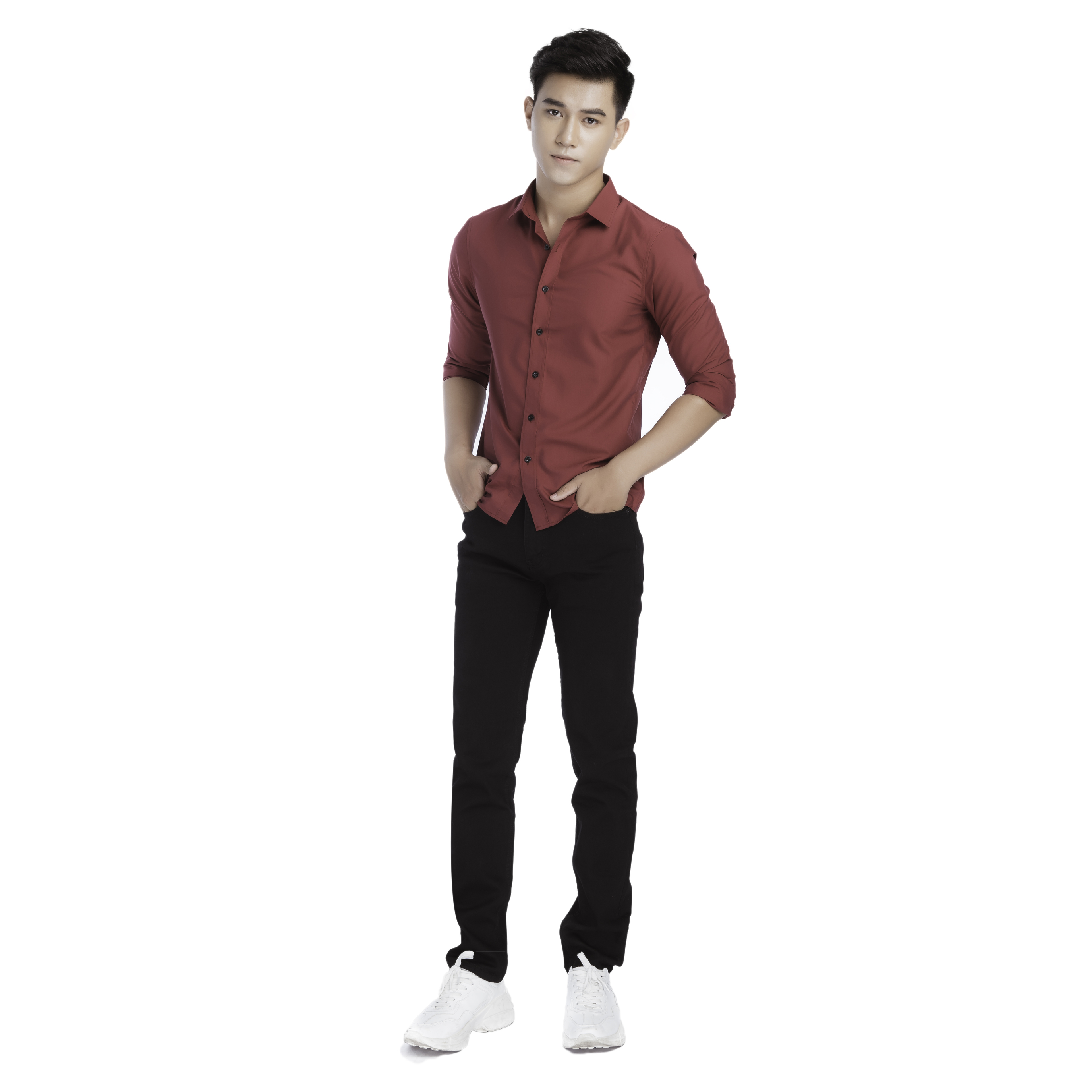 sơ mi nam đen dài tay dáng ôm body, áo sơ mi nam vải lụa không nhăn cao cấp thoáng mát