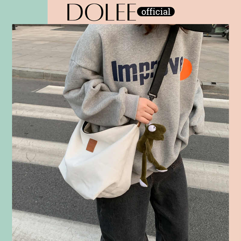 Túi tote đeo chéo bán nguyệt vải canvas phong cách Ulzzang DOLEE DL15
