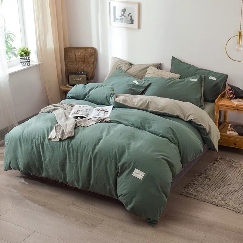 Chăn ga gối cotton tici rêu be cao cấp nhập khẩu