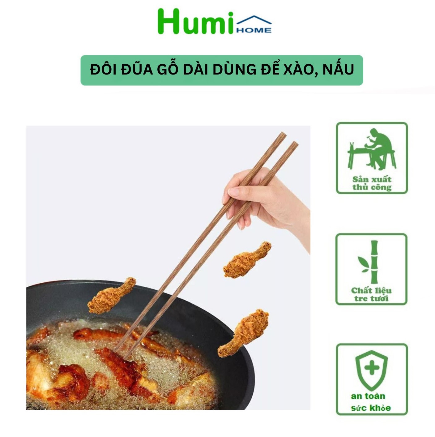 Đũa chiên xào dài 38 mm gỗ dừa cao cấp dùng nấu nướng thức ăn