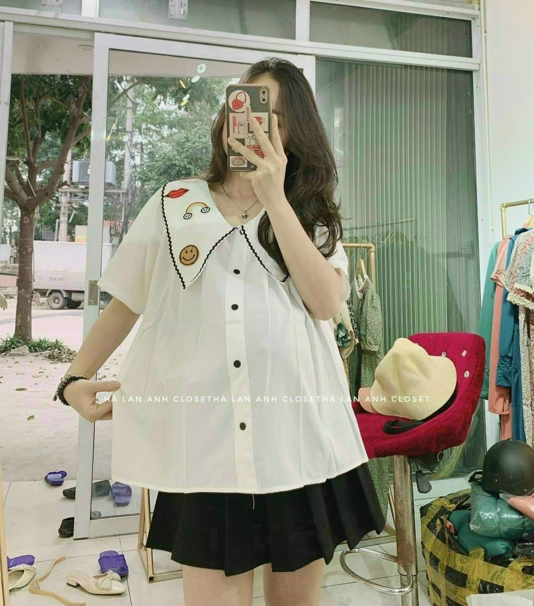 Áo bầu thời trang công sở mùa hè thoitrangbauxinh-L1256 Áo bầu thiết kế dài tay đẹp sang chảnh