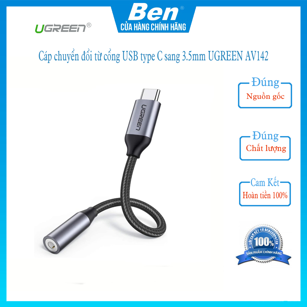 Cáp chuyển đổi từ cổng USB type C sang 3.5mm UGREEN AV142 30632 Bảo Hành 12 Tháng - Ben computer store