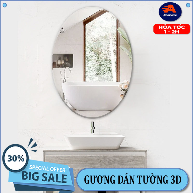 Gương dán tường 3D hình bầu dục decal dán tường , Gương dẻo dán tường tự dính tường cho phòng khách phòng ngủ, Gương Acrylic dán tường hình chữ nhật không vỡ gương soi rõ nét