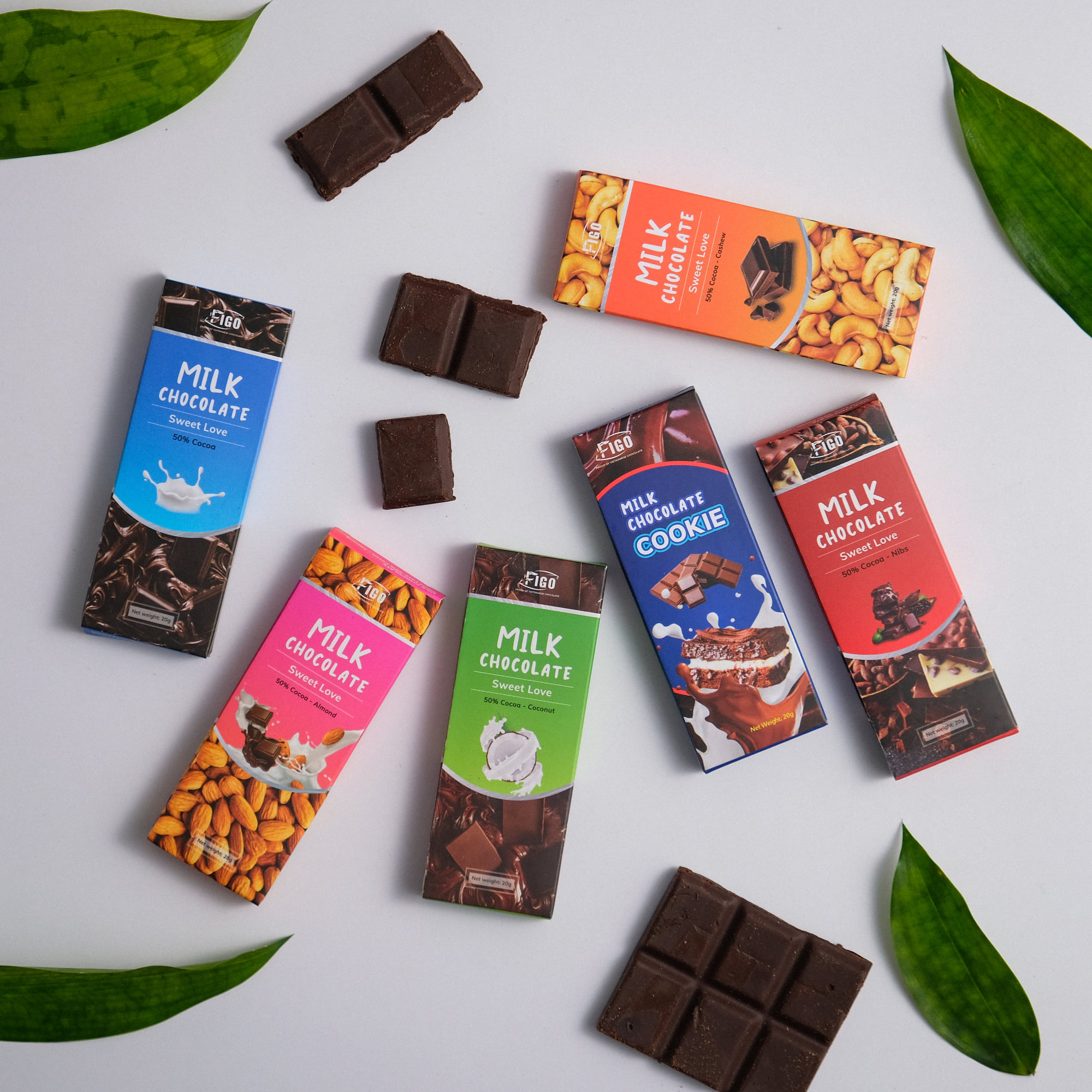 [ĂN LÀ NGHIỆN-COMBO 6 HỘP 20G] Kẹo socola sữa Hạt cacao, Hạt điều, Hạnh nhân, Dừa, ĐỦ VỊ 20g FIGO, ĐỒ ĂN VẶT VĂN PHÒNG SIÊU NGON