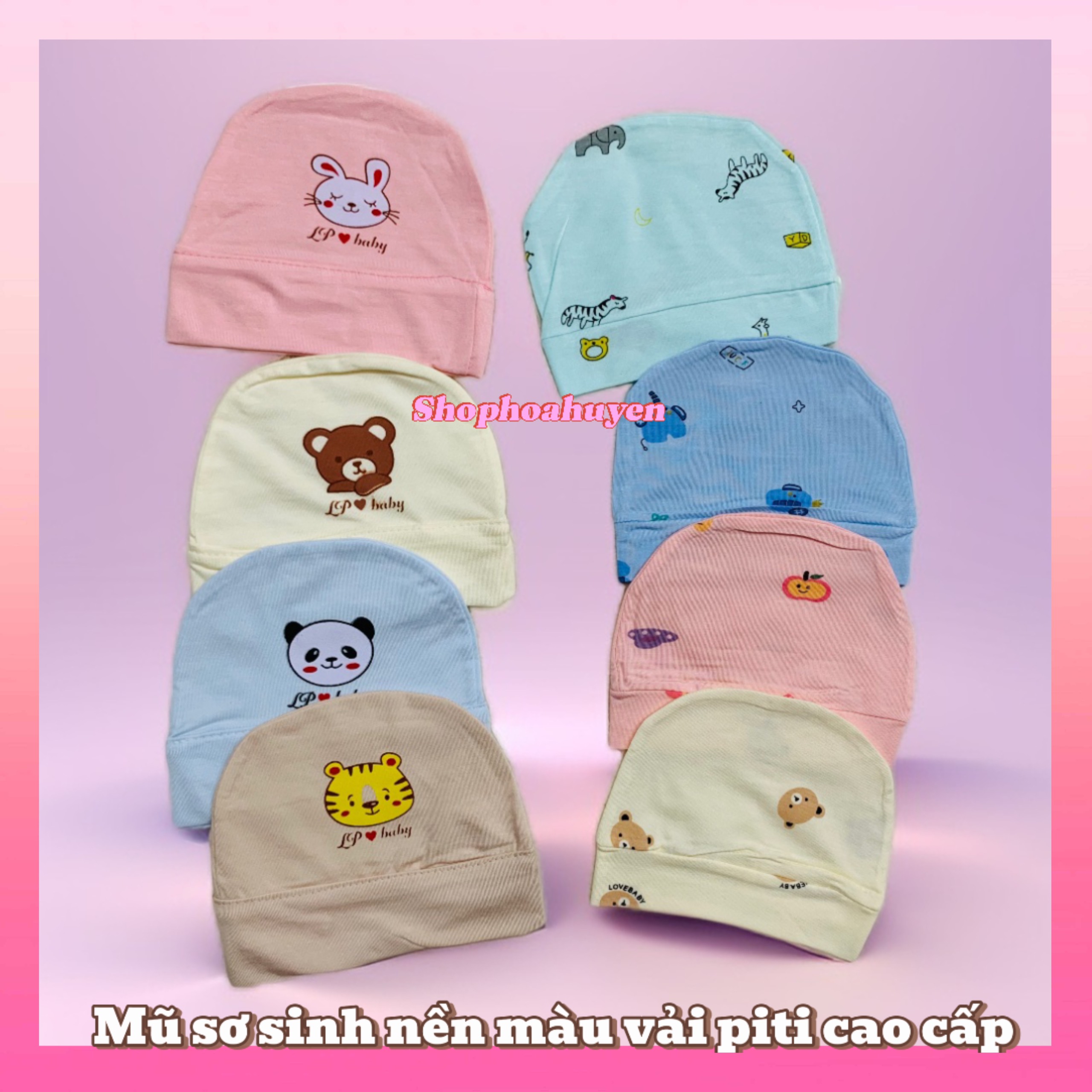 Mũ Cho bé sơ sinh Vải thun lạnh Peptit siêu mềm mịn mát 0-3 Tháng - Nón sơ sinh bé trai bé gái