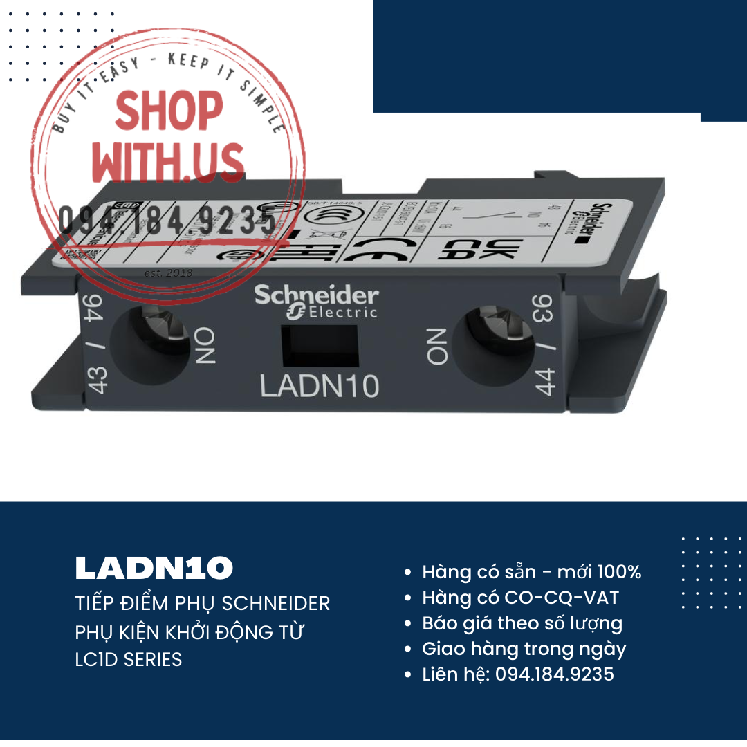 Tiếp điểm phụ schneider 1no - ladn10 - tiếp điểm phụ cài trên contactor lc1d - phụ kiện khởi động từ lc1d