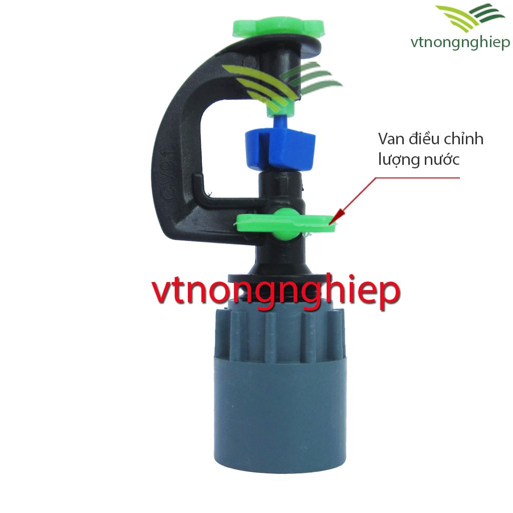 10 béc tưới có van khóa CV-91+đầu nối ren 17 ra ống 21, béc tưới rau, hoa và cây trồng