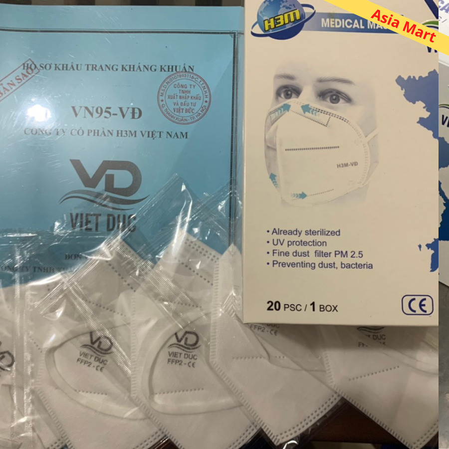 Khẩu trang n95 Việt Đức [1 thùng 50 hộp], 5 lớp kháng khuẩn, bụi mịn pm2.5