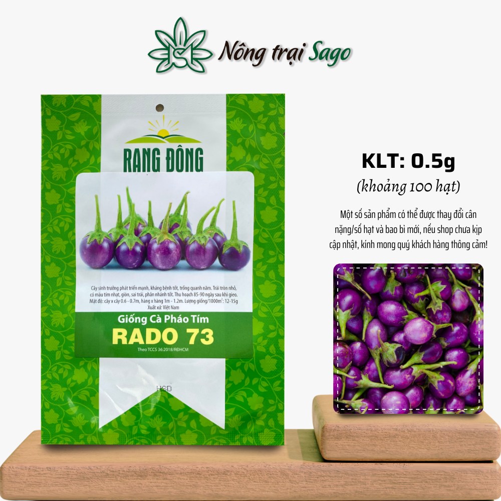 Hạt giống Cà Pháo Tím Rado 73 nảy mầm tốt, năng suất cao, trồng quanh năm, hiệu Hạt giống Rạng Đông - Nông Trại Sago