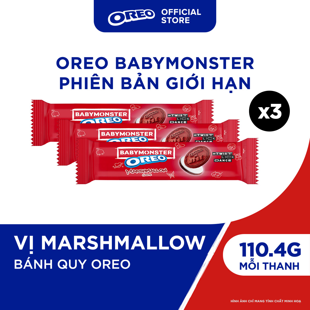 OREO BABYMONSTER Bánh Quy Đỏ Kem Vị Marshmallow 110.4g Combo 3 Combo 2