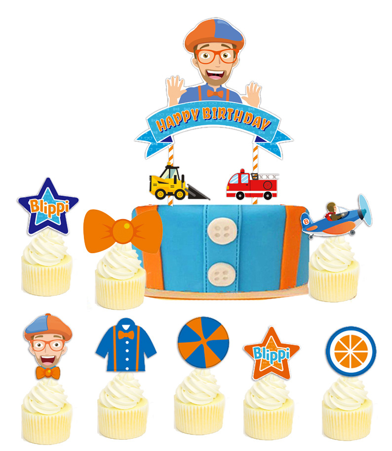 Que Cắm Trang Trí Bánh Cupcake Chủ Đề Blippi Cho Tiệc Sinh Nhật Bé |  