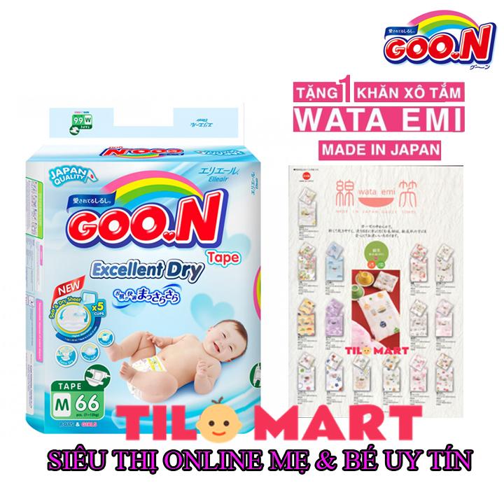 Bỉm Goo.n Slim dán M66 tặng 1 khăn tắm xô nhật Wata emi màu ngẫu nhiên