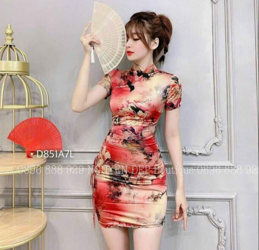 Đầm Váy Nữ Body Sườn Xám Tay Ngắn Họa Tiết Hoa Thiết Kế Sang Chảnh Đi Làm Công Sở, Đi Chơi Du Lịch Cực Xinh Đẹp Beta Fashion, Free Size (40-55) Ký Mặc Vừa Nha