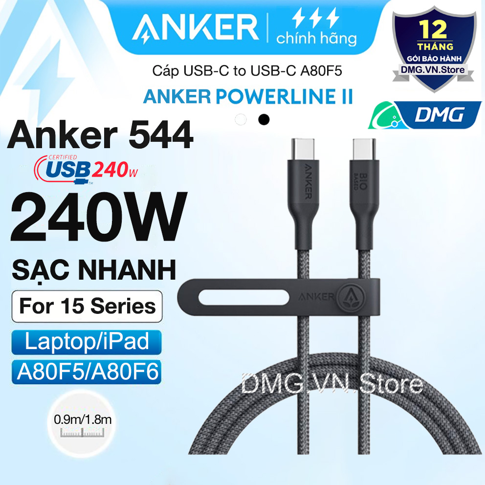 Cáp sạc nhanh anke 544 type-c to type c 240w a80f5/a80f6 0.9m/1.8m ,bảo hành 12t