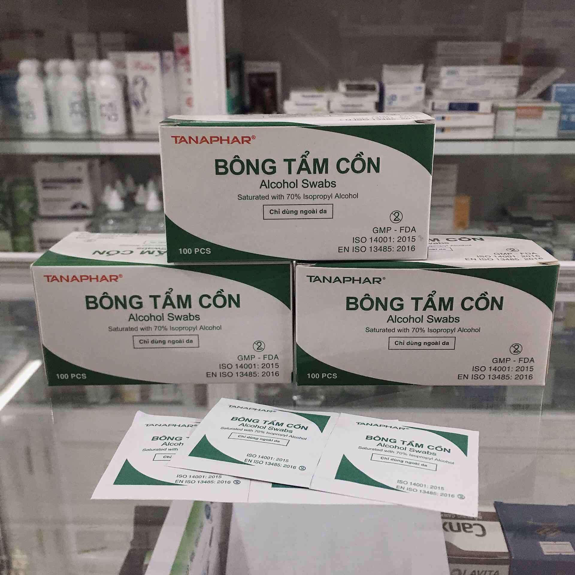 [ĐẠI LÝ TANAPHAR] Hộp 100 miếng Gạc tẩm cồn sát khuẩn, bông tẩm cồn y tế tiệt trùng sát trùng, BÔNG CỒN KHÔ, GẠC CỒN KHÔ, ALCOHOL SWABS
