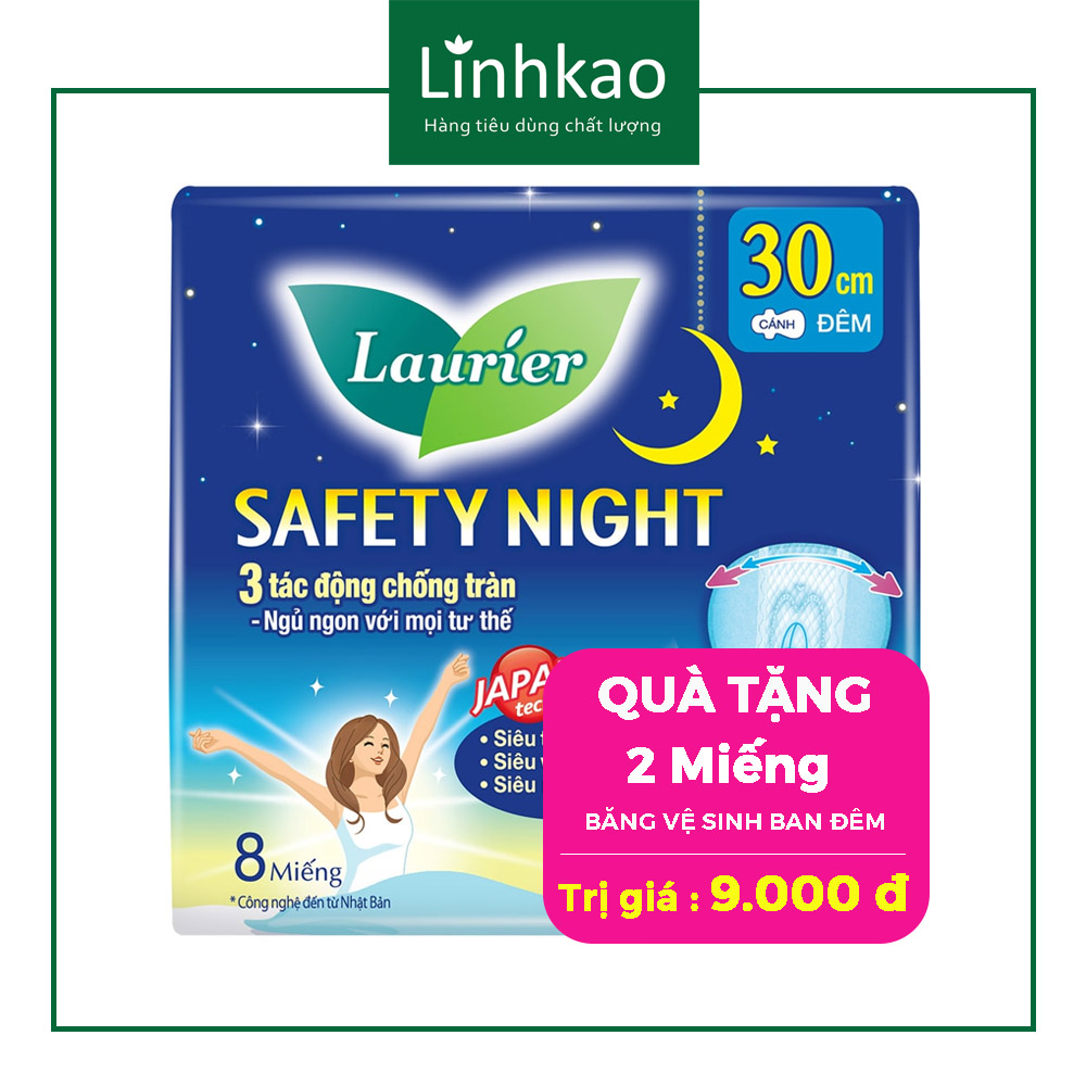 Băng vệ sinh laurier safety night ban đêm 30cm 8 miếng