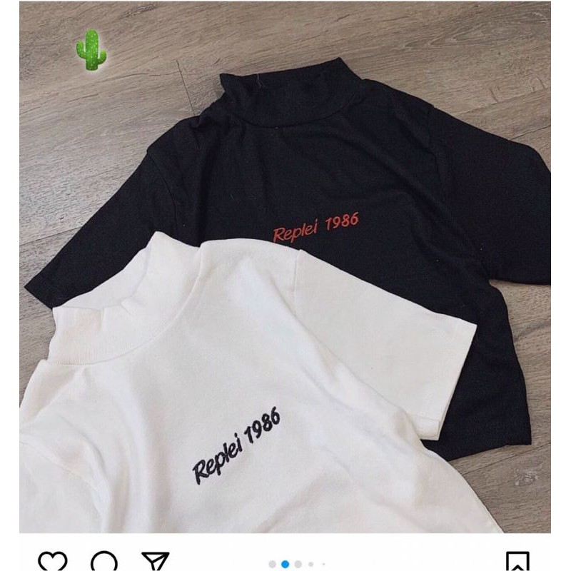 Áo croptop body cổ lọ thêu chữ "replei1986"