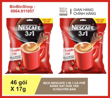 Combo 2 Bịch Cà phê rang xay hoà tan Nescafe 3in1 bịch 782g 46 gói 17g -