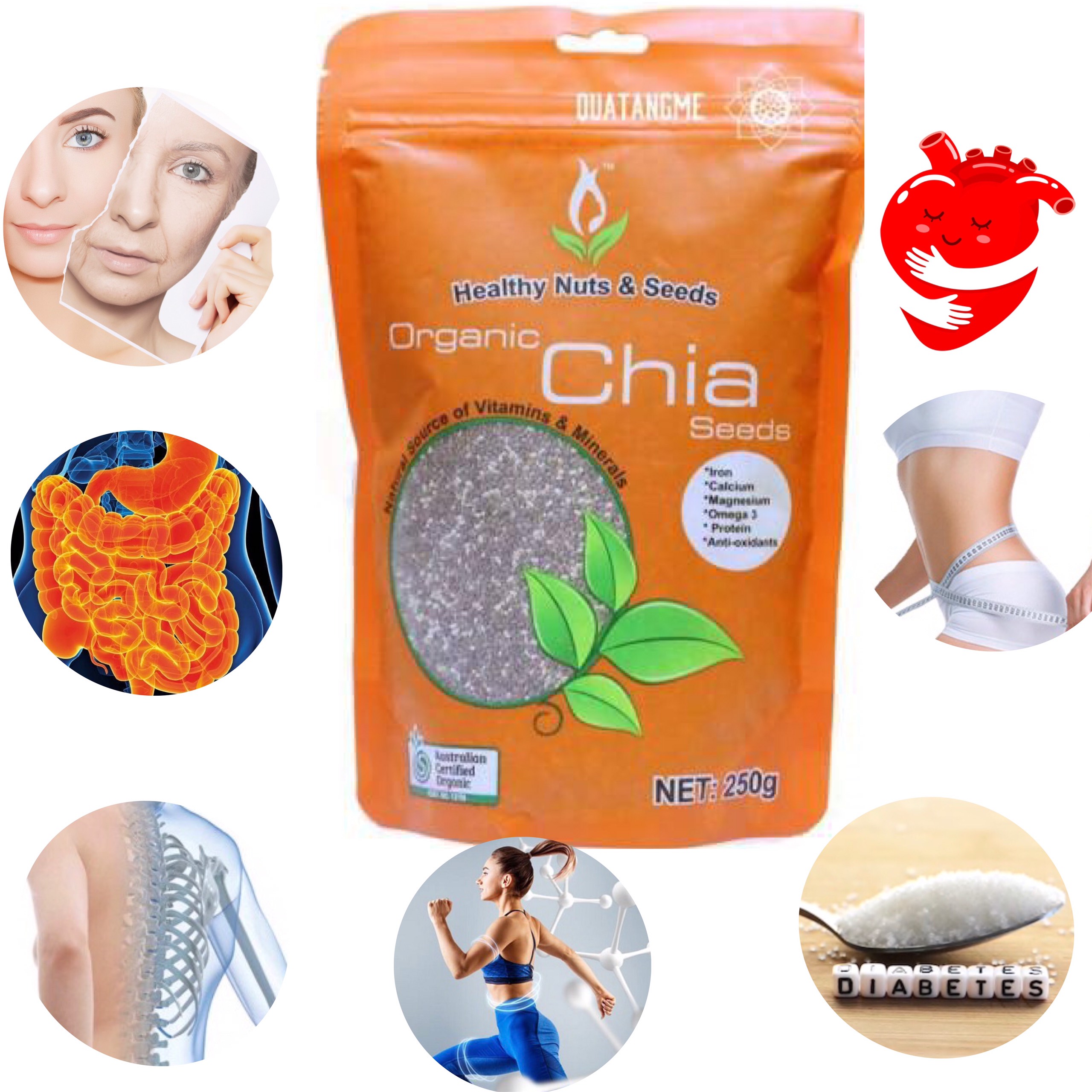 Hạt Chia seeds Healthy Nuts & Seeds Organic, Túi chia cam 500g