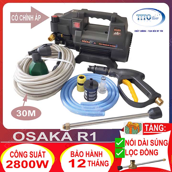 MÁY RỬA XE CHỈNH ÁP OSAKA R1 - 2800W - Dây cao áp 30m - tặng cây nối dài đầu phun và cút nối đồng - bảo hành 12 tháng