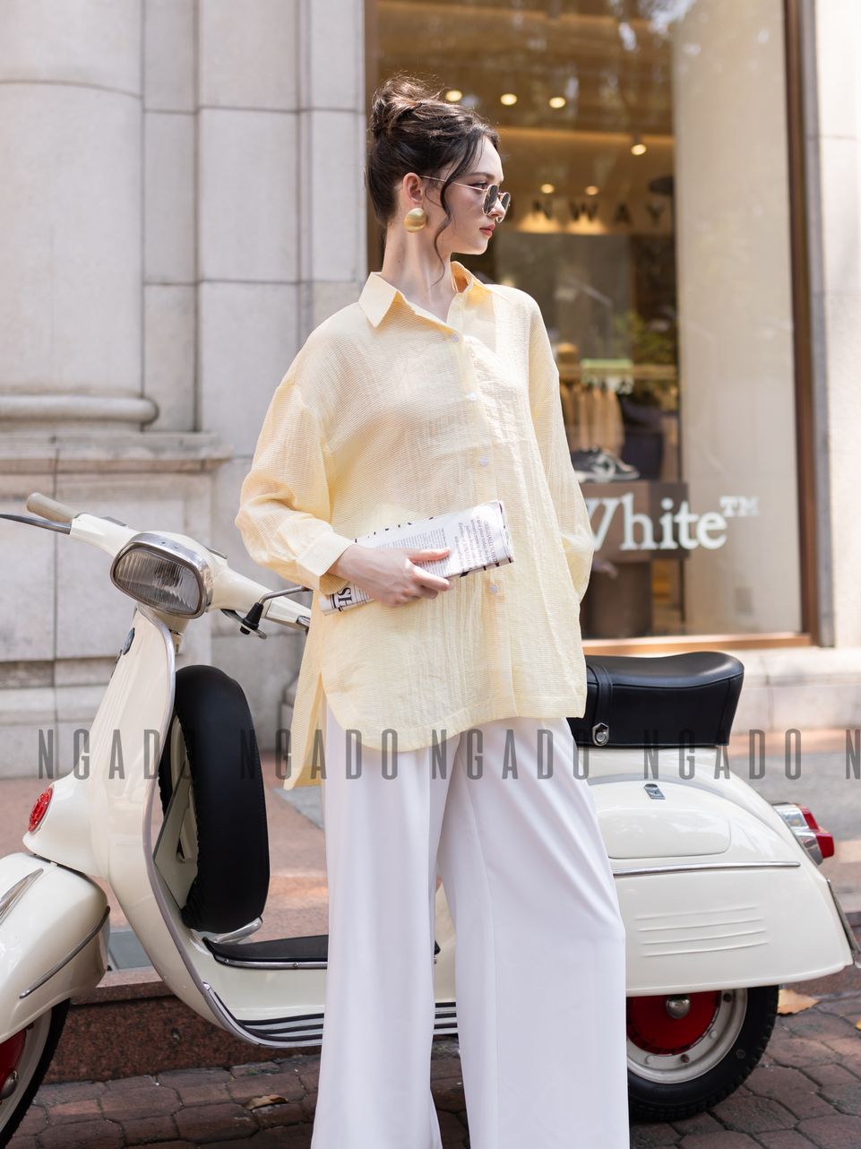 Áo sơ mi sọc nhí vàng ngado
