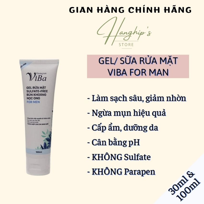 [GIẢM 10%] gel/sữa rửa mặt bùn khoáng nọc ong ViBa 30ml  dưỡng ẩm sáng da kiềm dầu ngừa mụn dành cho nam giới. sữa rửa mặt danh cho da khô. sữa rửa mặt dành cho da dầu mụn, sữa rửa mặt dành cho da nhạy cảm.