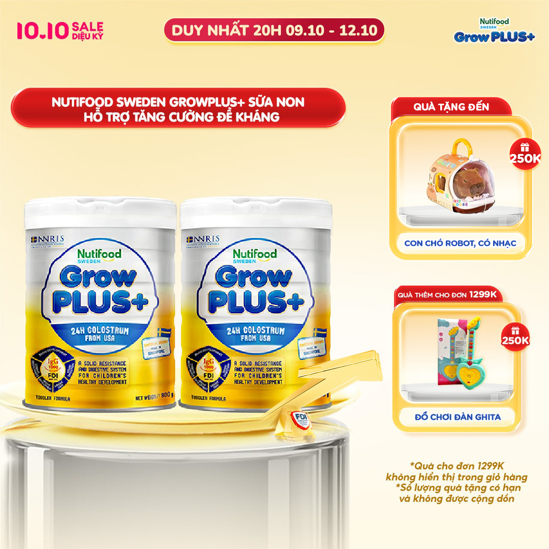 Combo 2 Sữa non GrowPLUS+ (vàng) - Hỗ trợ tăng cường đề kháng Singapore tăng cường hệ miễn dịch và hấp thu chất dinh dưỡng (2lon x Lon 800g) - Grow Plus+