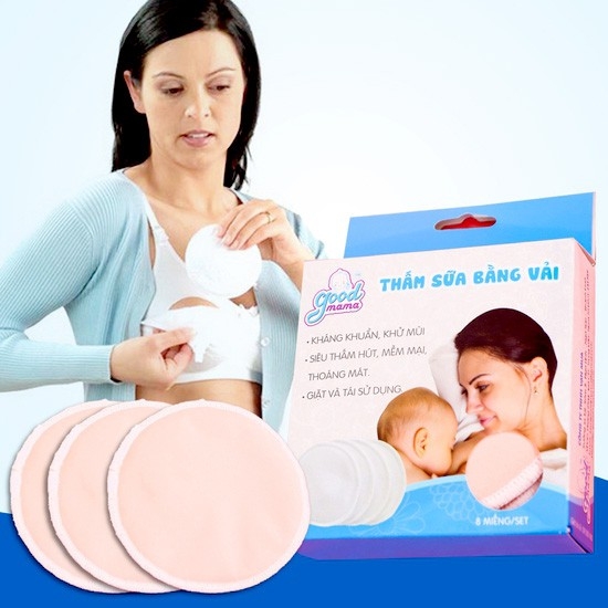 Miếng lót thấm sữa giặt được Goodmama (Hộp 8 miếng) - Thấm sữa bằng vải giặt được