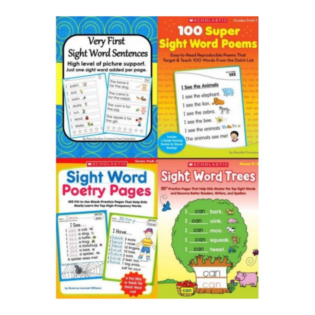 Combo 4 cuốn Sight word A4 cho bé từ 3tuổi làm quen Tiếng Anh
