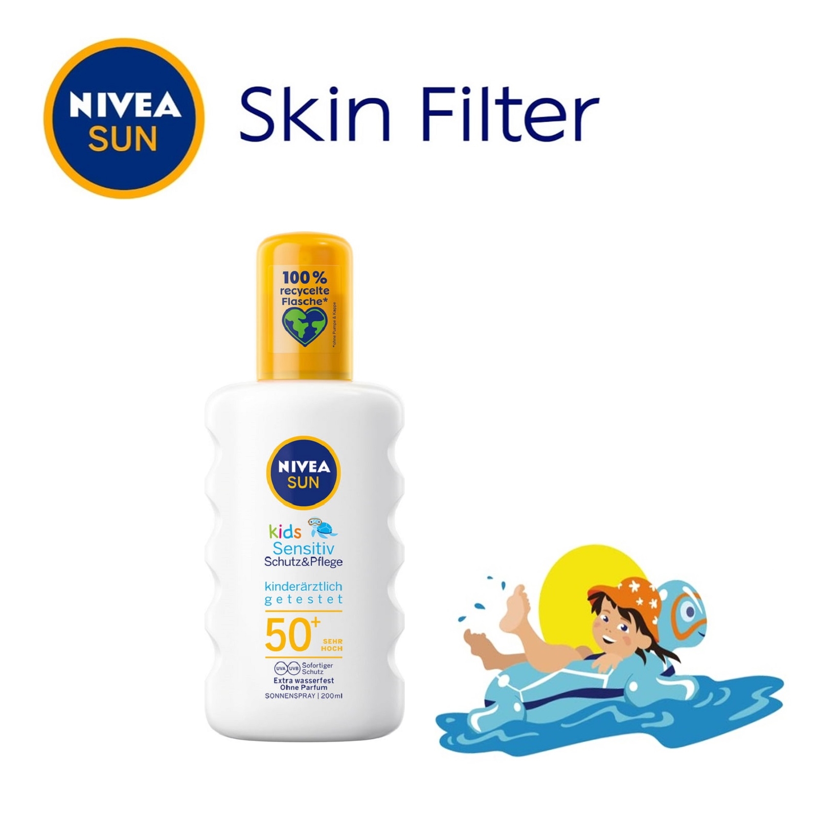Kem chống nắng trẻ em dạng xịt spf 50+ nivea sun kids sensitiv schutz & pflege sonnenspray spf 50+ - hàng nhập đức