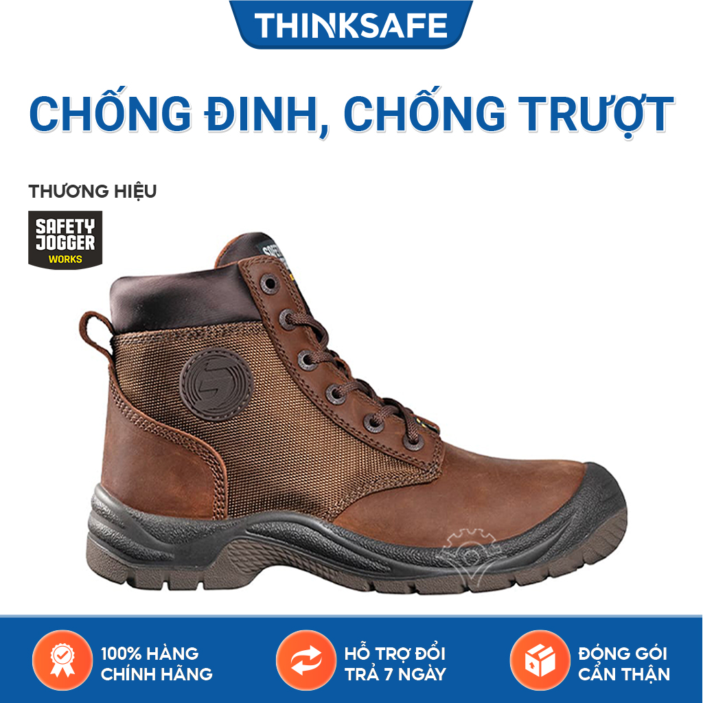 Giày bảo hộ lao động nam Jogger Dakar S3 da thật siêu bền, chống nước, chống đinh, trơn trượt Giày công trình, nhà máy chuyên dùng - Thinksafe
