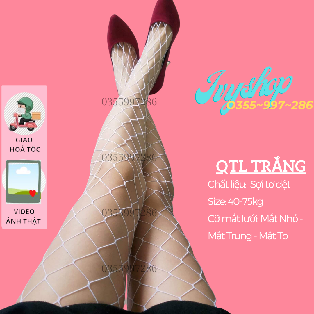 Quần Tất Lưới Màu Trắng , Vớ Quần Lưới Trắng Freesize Co Giãn Tốt Vừa Cho Người từ 35-75kg Freesize, Bigsize