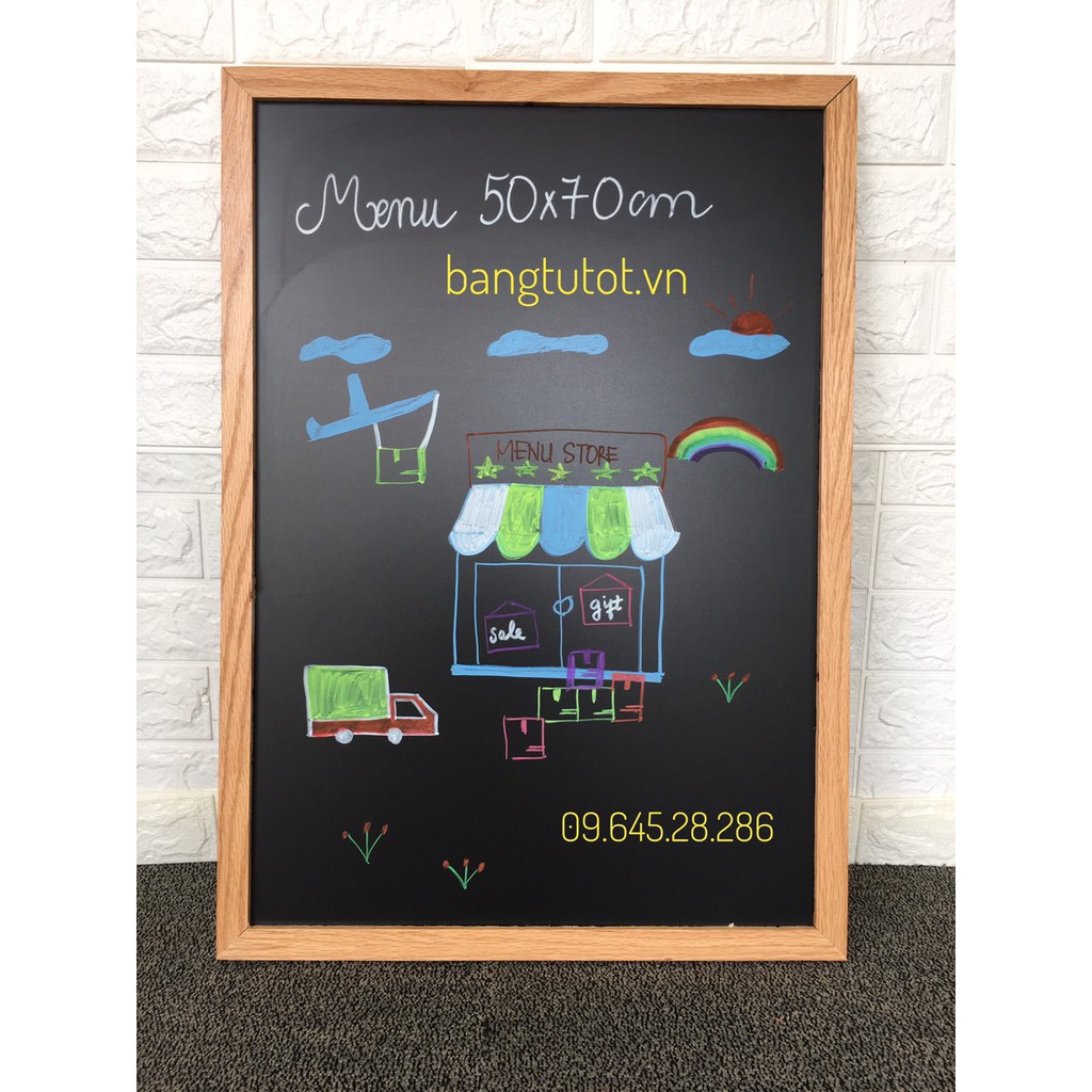 Bảng menu viết phấn, viết bút 50*70 cm Tặng bút dạ quang, hộp phấn màu