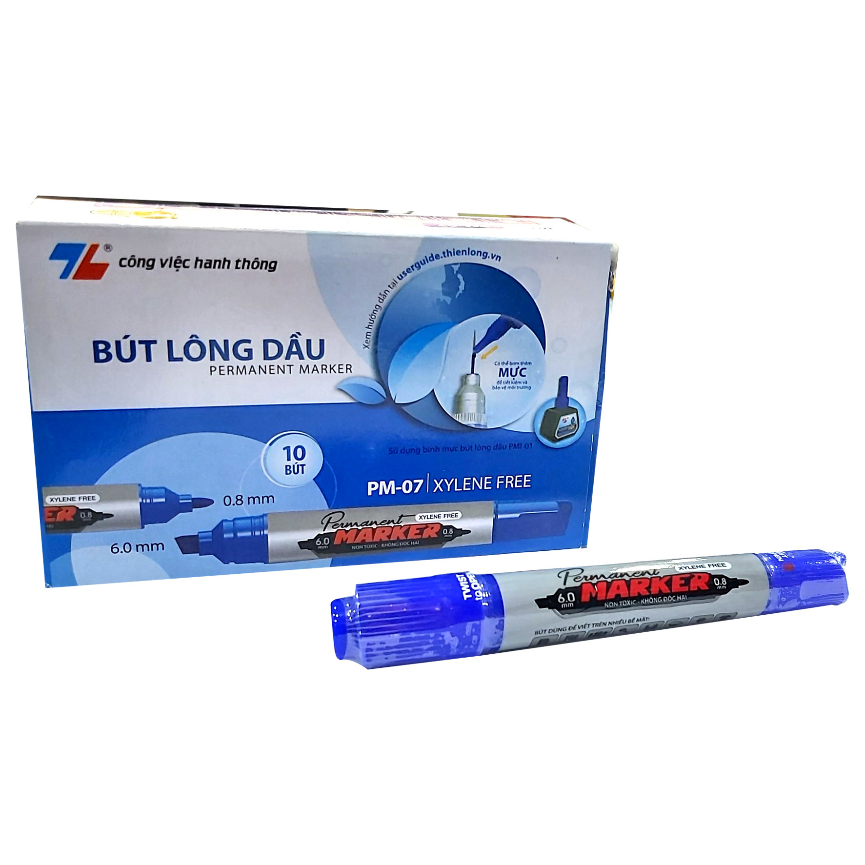 Bút lông dầu pm-07 - hộp 10 bút - màu xanh