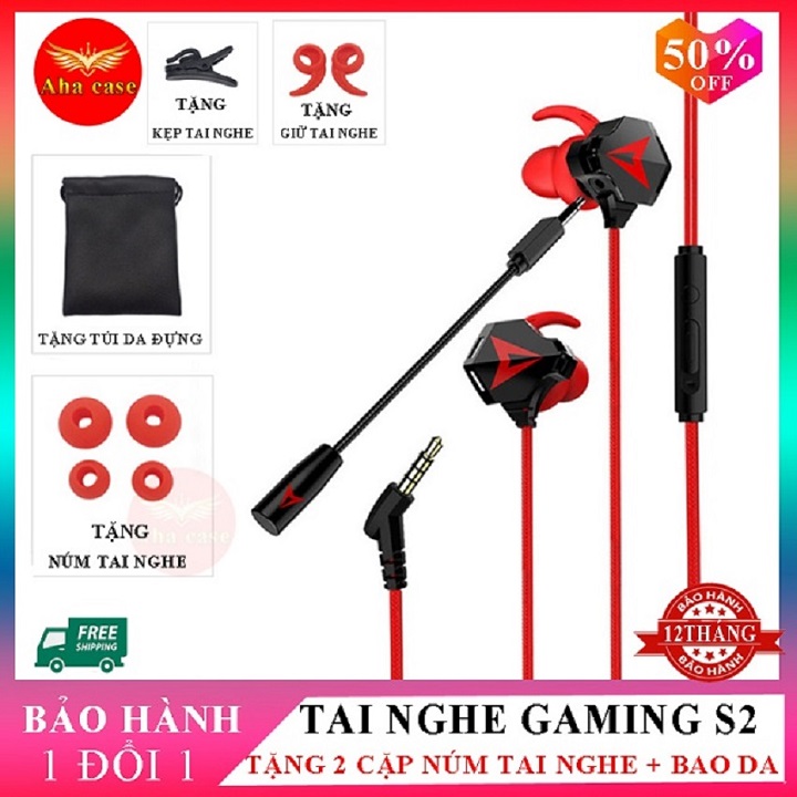 Tai nghe game thủ sendem S2 - Tai nghe gaming S2 với thiết kế cực đẹp, Có Mic Jack 3.5mm (Dây đỏ) Tai nghe gaming có micro;tai nghe nhét, tai có dây; tai nghe jack 3.5mm, tai nghe có dây; tai nghe gaming cho điện thoại, Aha Case