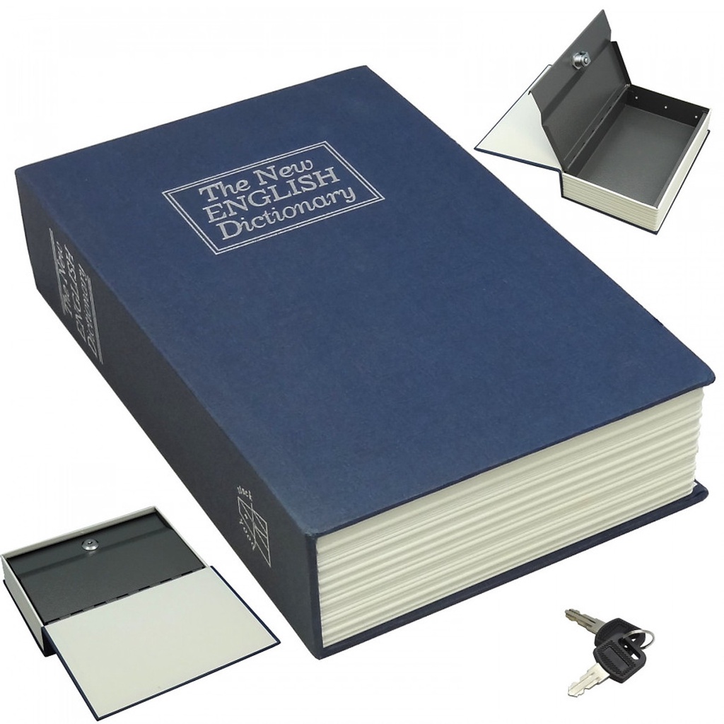 Két sắt giả từ điển, quyển sách khóa bằng chìa mini 18x12x5 cm / 12x9x5cm