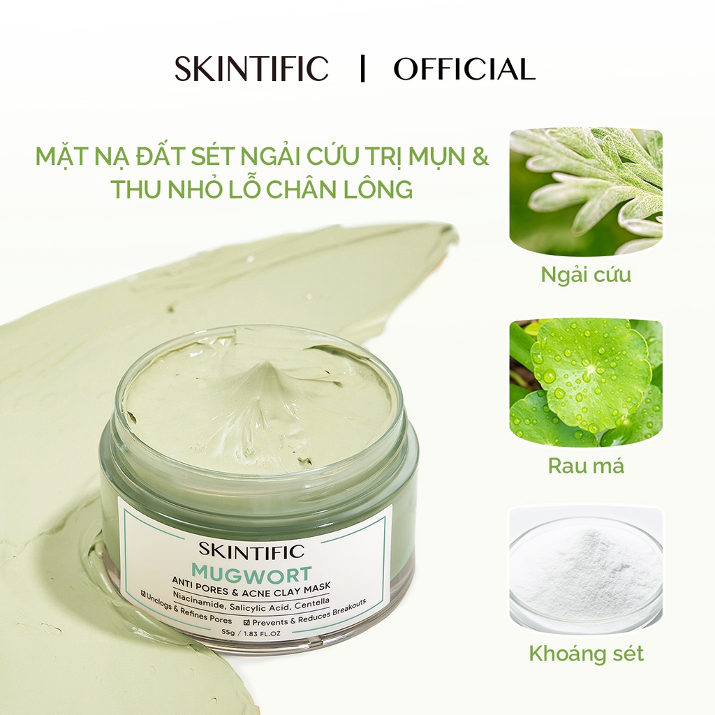 Skintific mặt nạ đất sét ngải cứu giảm mụn & mặt nạ đất sét mặt nạ bùn mụn mặt nạ cấp ẩm mặt nạ ngải cứu 55g