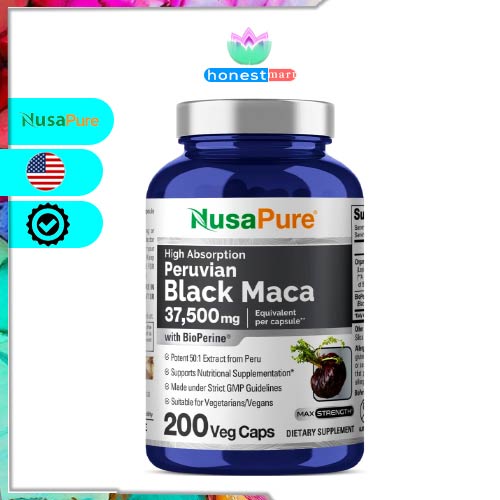 Tăng cường năng lượng nam và nữ NusaPure Black Maca 37,500mg 200 viên