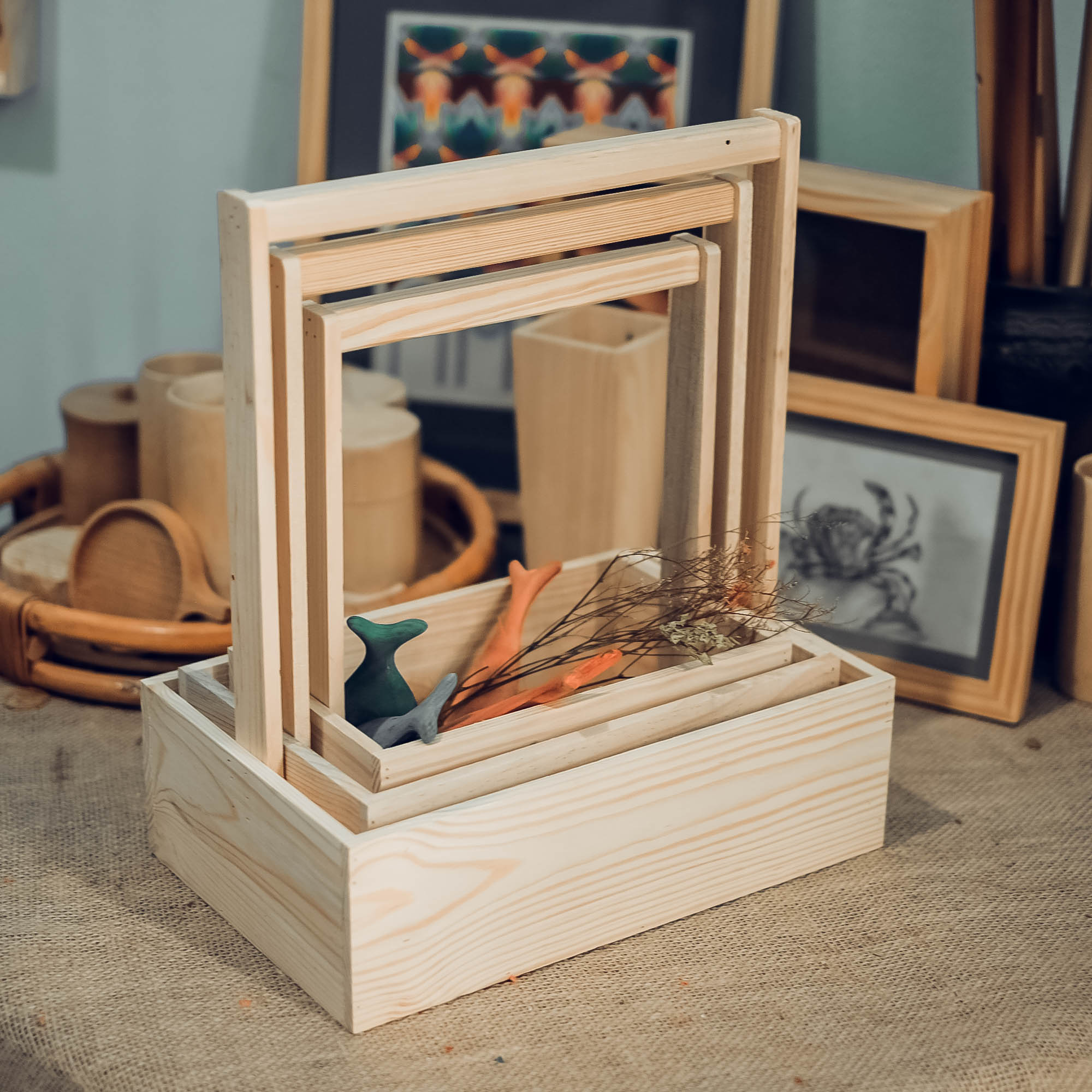 COMBO 3 giỏ gỗ cắm hoa - Giỏ gỗ trái cây- Trang trí - Wooden flower basket