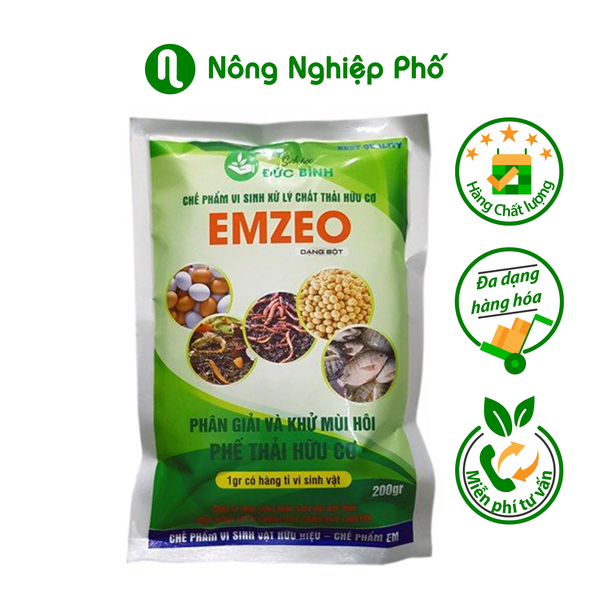 Chế phẩm vi sinh Emzeo dùng phân giải, khử mùi hôi hữu cơ - Gói 200 gram - Nông Nghiệp Phố