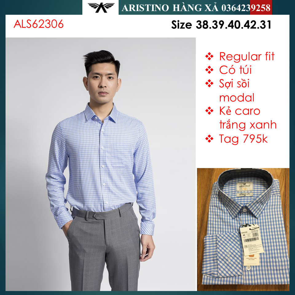 Áo sơ mi nam dài tay RRISTINO ALS62308 kẻ trắng xanh nhạt, dáng reguler fit, chất modal sợi sồi, tà lượn
