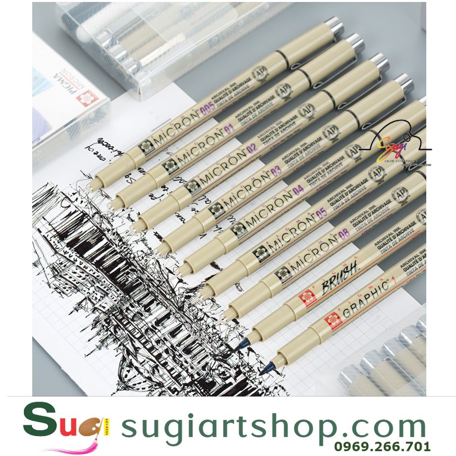 Full bộ micron Sakura , Bộ bút line kháng nước Micron Sakura