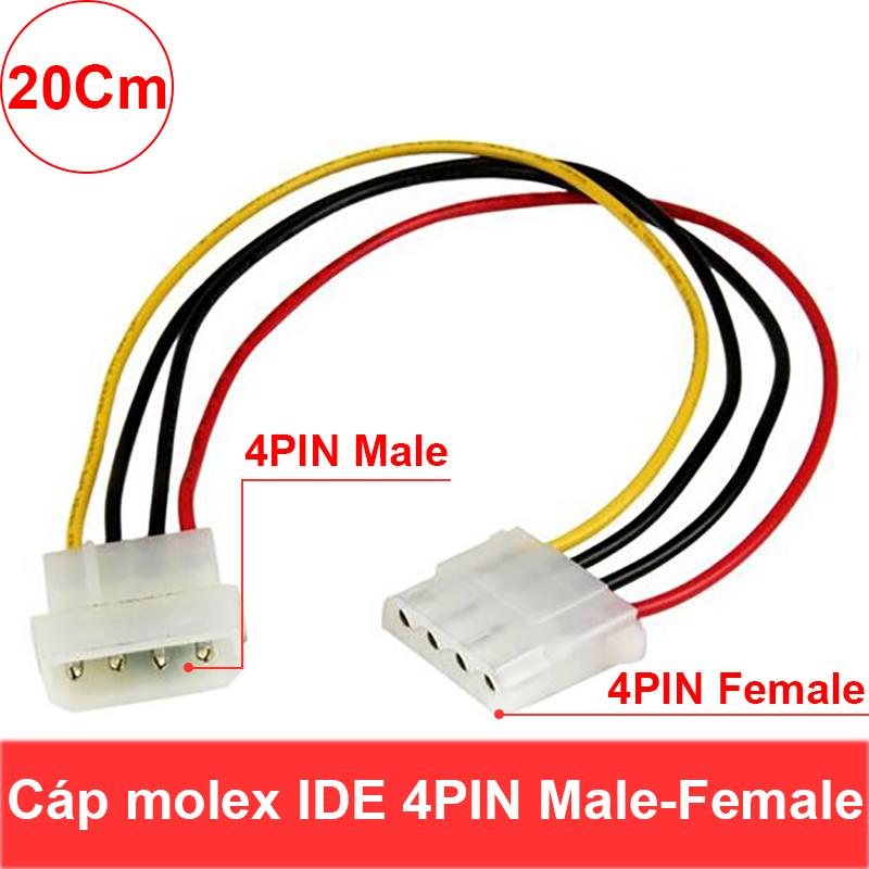 Cáp nối nguồn jack molex ide 4pin cái sang đực - dây nguồn 4pin ide nối dài 20cm