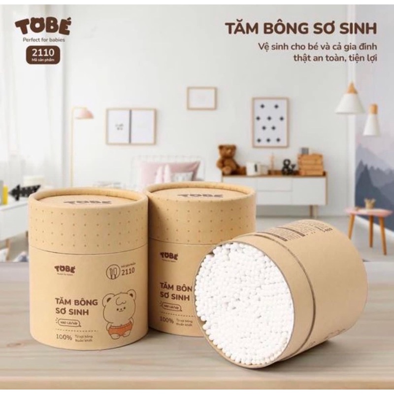 Tăm bông sơ sinh tobé an toàn cho bé - hộp 400c
